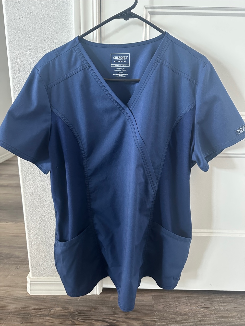 Cherokee Workwear Women's Maternity Navy Mock Wrap Scrub Top